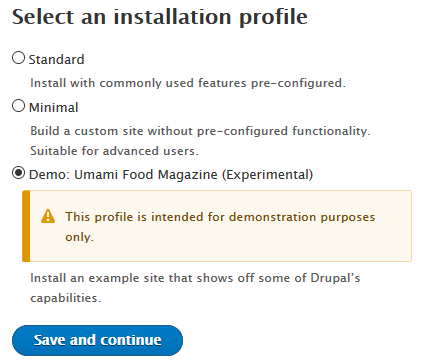Select an installation profile in Drupal deployment