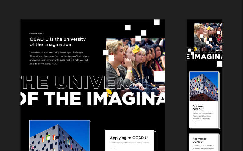 A close up showing the  OCAD U admissions page. 