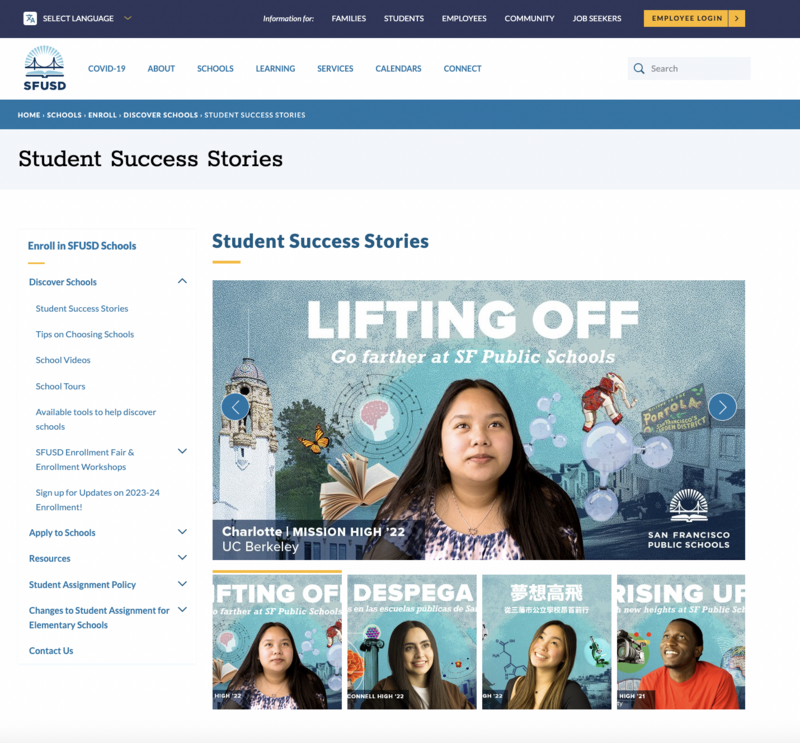 SFUSD redesigned homepage