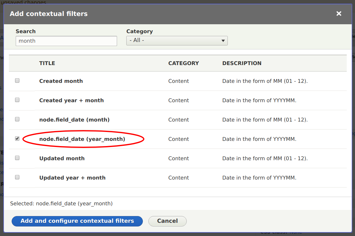 Create the contextual filter for "Year Month"