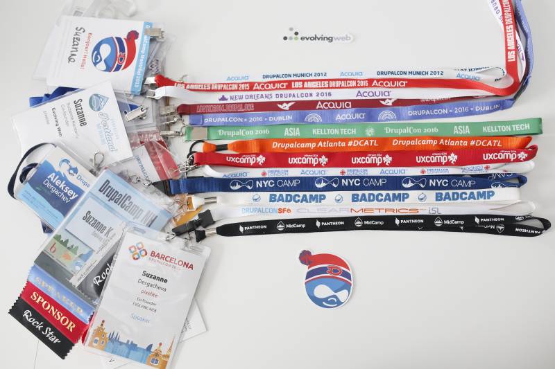 Lanyards from various Drupal events