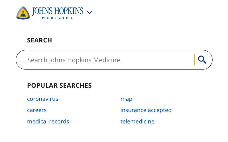 The Johns Hopkins website search engine